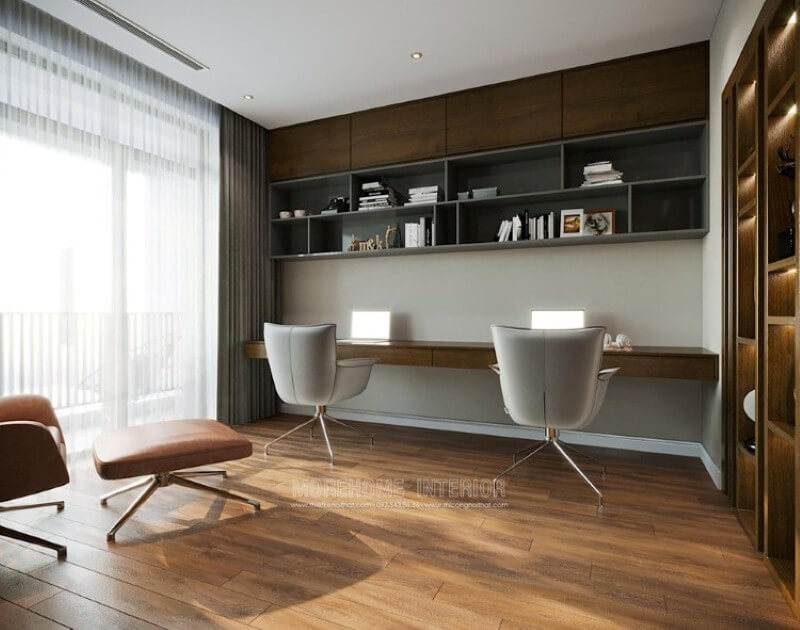 Mẫu kệ ốp tường ấn tượng với cốt gỗ công nghiệp màu gỗ óc chó sang trọng Thiết kế nội thất biệt thự