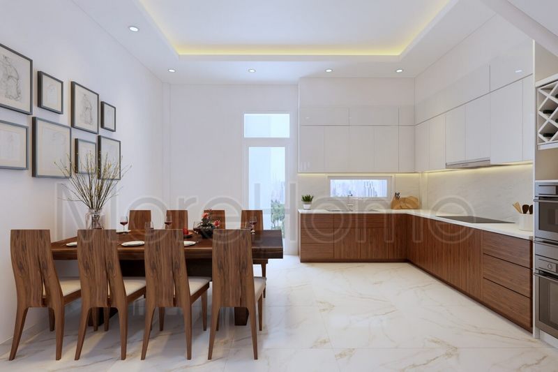 Thiết kế nội thất gỗ phòng ăn liền bếp hiện đại cho nhà phố chung cư, biệt thự.