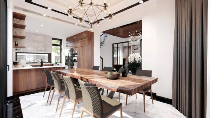 Mẫu tủ bếp hình chữ U với thiết kế bàn đảo liền mạch sẽ là một gợi ý tuyệt vời cho không gian bếp vuông vắn mà không cần bỏ ra quá nhiều diện tích.