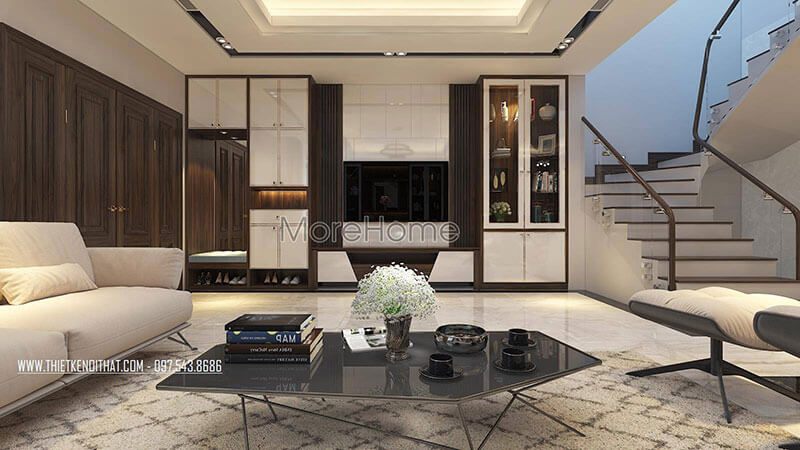 Lựa chọn đá tự nhiên lát sàn vân mây cao cấp tạo nên không gian phòng thoáng rộng và sạch sẽ.