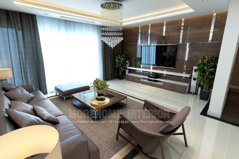 Bàn trà có thiết kế hiện đại giúp tạo nên sự năng động cho không gian phòng khách.