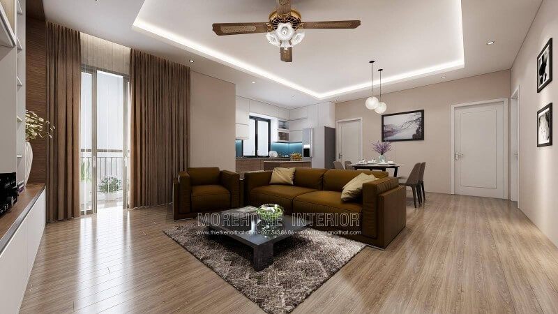 Phong cửa khách chung cư được trang bị nội thất đơn giản nhưng vẫn đẹp mắt.
